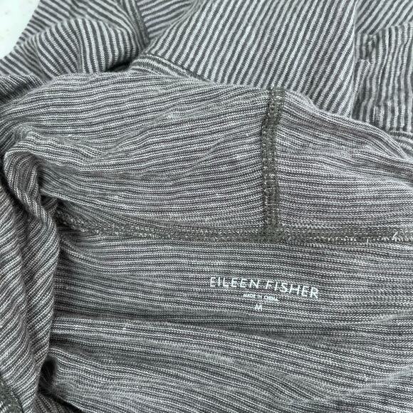 Eileen Fisher Linen Hoodie Striped Button Down Long Sleeve Lightweight - Picture 6 of 7